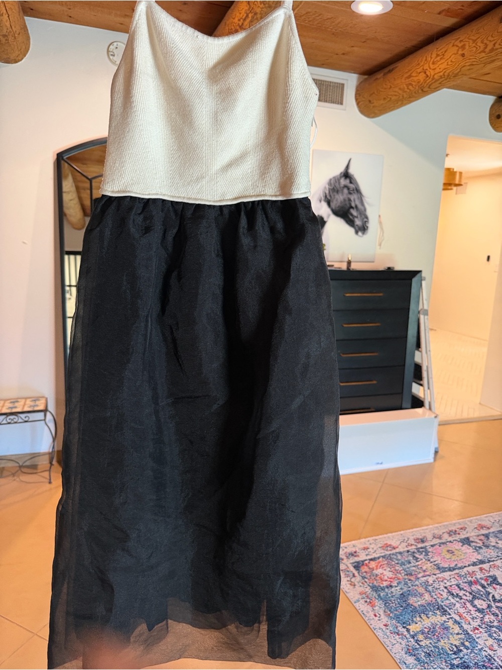 Maeve Two-Tone Ivory Top with Black Midi Skirt - Picture 2 of 5
